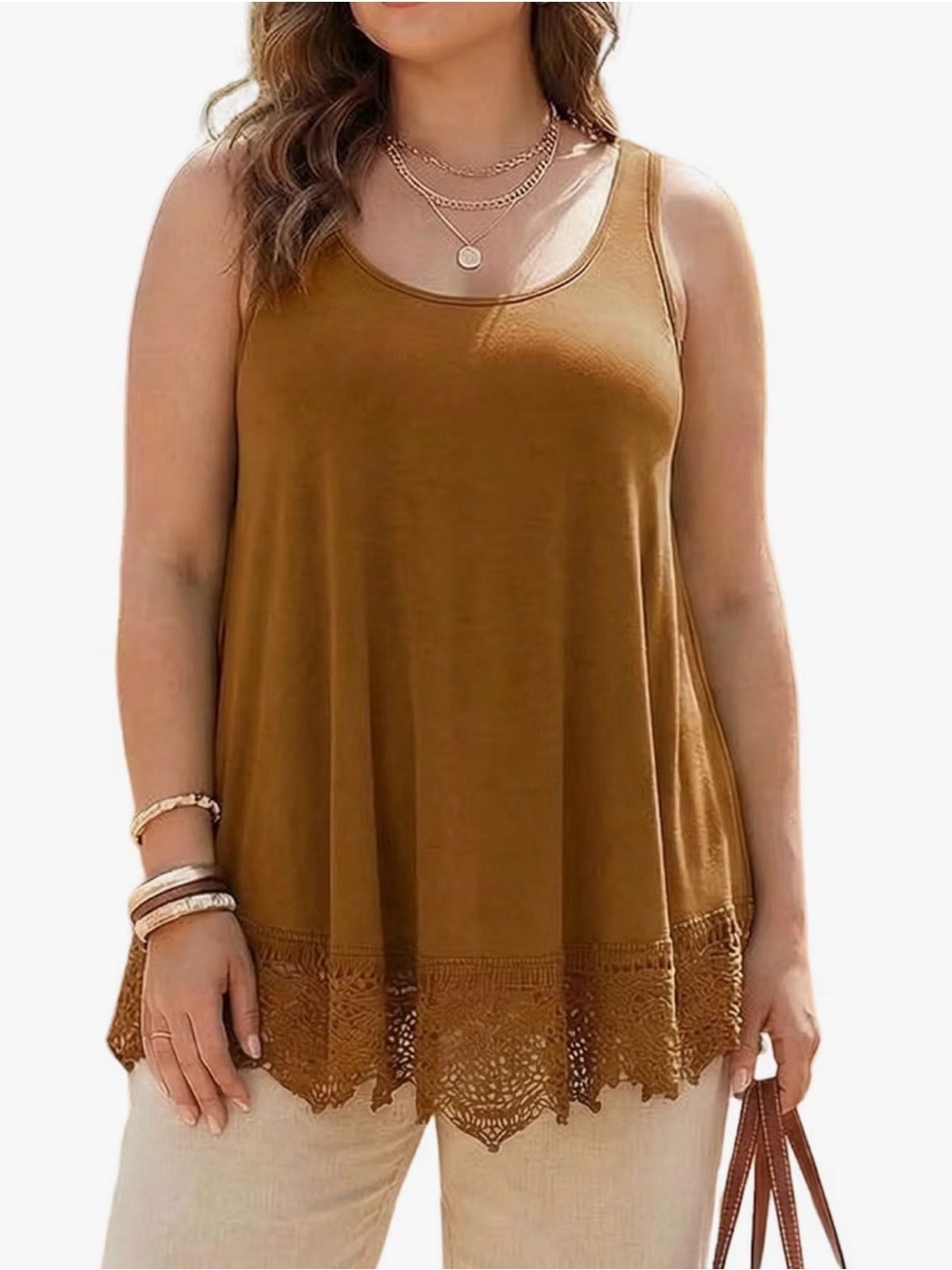 🤎Women’s Lace-Hem Tank Top - Brown